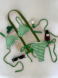 Women's Striped Bikini Set, Casual Swim Top & Swim Bottom, Ladies Summer Swimwear for Beach Holiday Vacation