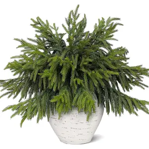 12 PCS 18 Inches Artificial Christmas Norfolk Pine Branch, Natural Touch Norfolk Faux Greenery Pine Stems, Fake Norfolk Picks Christmas Decoratoins for Vase DIY Garland Wreath Xmas Indoor Home Decor