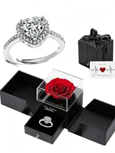 Elegant Heart Shaped Zircon Promise Ring in Rose Gift Box |  Elegant Promise Ring for Women, Adjustable Open Design, Tarnish-Resistant, Valentine's Day Jewelry Gift for Girlfriend, Luxury Chic Engagement Ring, Perfect for Proposals & Anniversaries