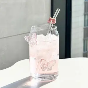 Creative Butterfly Water Cup Glass Cup Cola Bottle Girls' High Looks Instagram Style Minimalist Milk Coffee Straw Cup 500ml drinkware drinkware mug