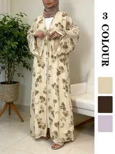 Mystic Ink Printed Open Front Abaya, Muslim Sisters' Atmosphere Modesty Dress, 3 Colors, 5 Sizes, Polyester Fabric, Flowy & Drapeable, Daily Wear