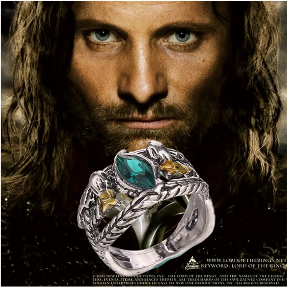 "Official Lord of the Rings Jewelry - Aragorn's Ring of Barahir Replica, Stainless Steel Cosplay Ring (Multiple Sizes)"