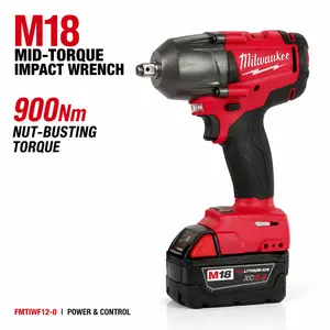 Professional Milwaukee M18 18V 1/2" Impact Wrench FMTIWF12 features 900Nm Torque and 3100 IPM Rapid Fastening with Compact 152mm Design Includes M18 XC5.0 High Capacity Battery and Charger Heavy-Duty Mechanic Kit tool nm