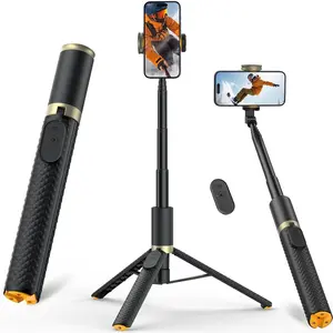 Phone Tripod & Selfie Stick with Remote, Portable, Lightweight for Video Recording Vlog, Extendable Travel Tripod Stand Compatible with  Android, Black, 62"