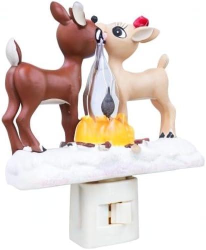 Rudolph Red-Nosed Reindeer Plain Night Light with Flame Flickers, 5.25 in Christmas Party Festive Decor for Home Supplies