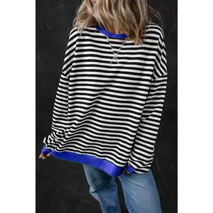 Black Stripe Oversized Contrast Trim Pullover Sweatshirt