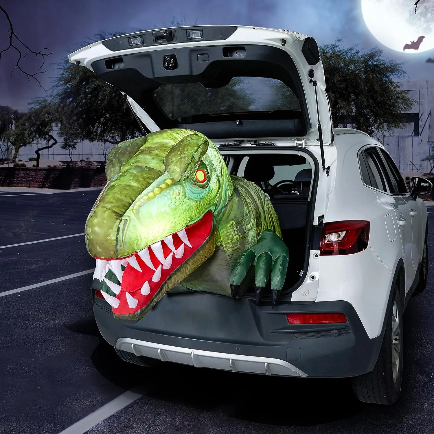 Halloween Inflatable Animated Dinosaur Trunk Or Treat Car Decor with Built-in LEDs Blow Up for Halloween Outdoor Yard Garden Lawn Party Decoration / O