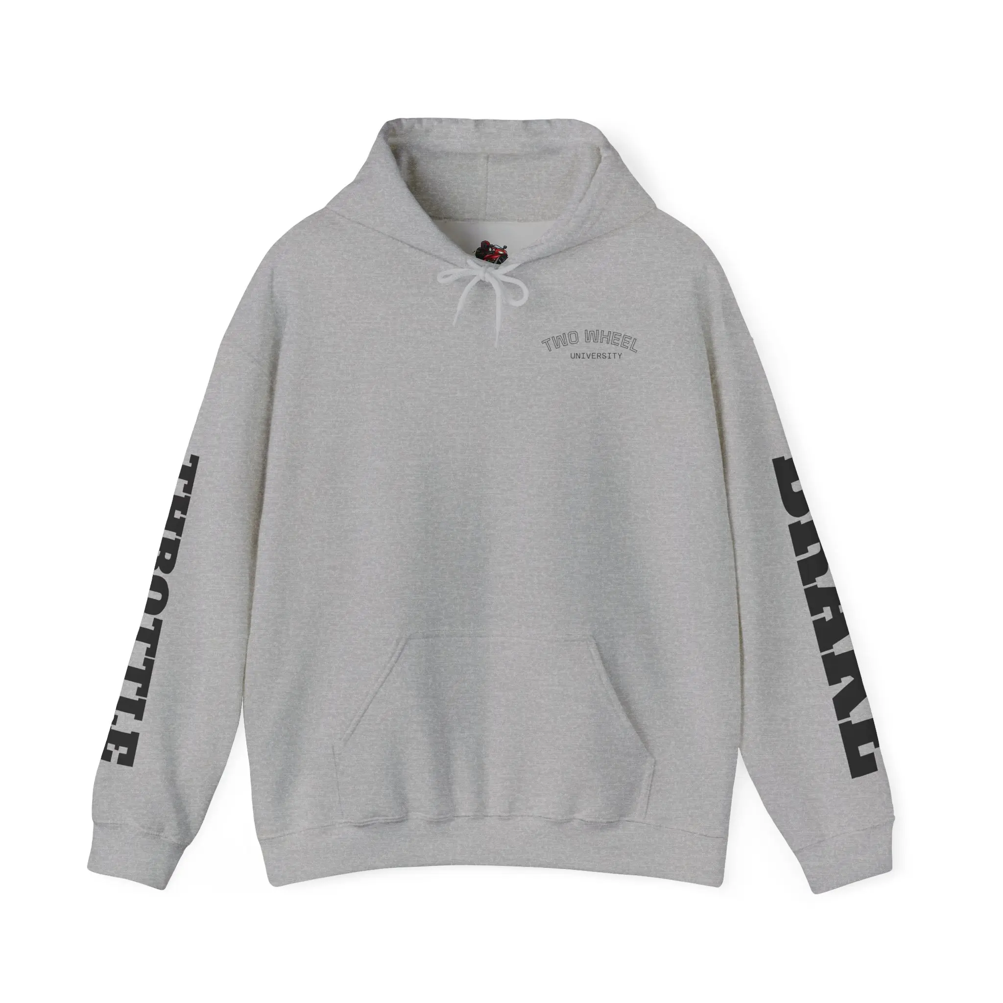 Two Wheel University Motorcycle Hoodie | Brake Throttle Sleeve Graphics
