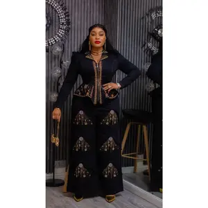 Black Denim & Diamonds 2-Piece Set, Birthday Party Stretch Jeans Outfit Photoshoot Dance Dinner Concert Casual Wear