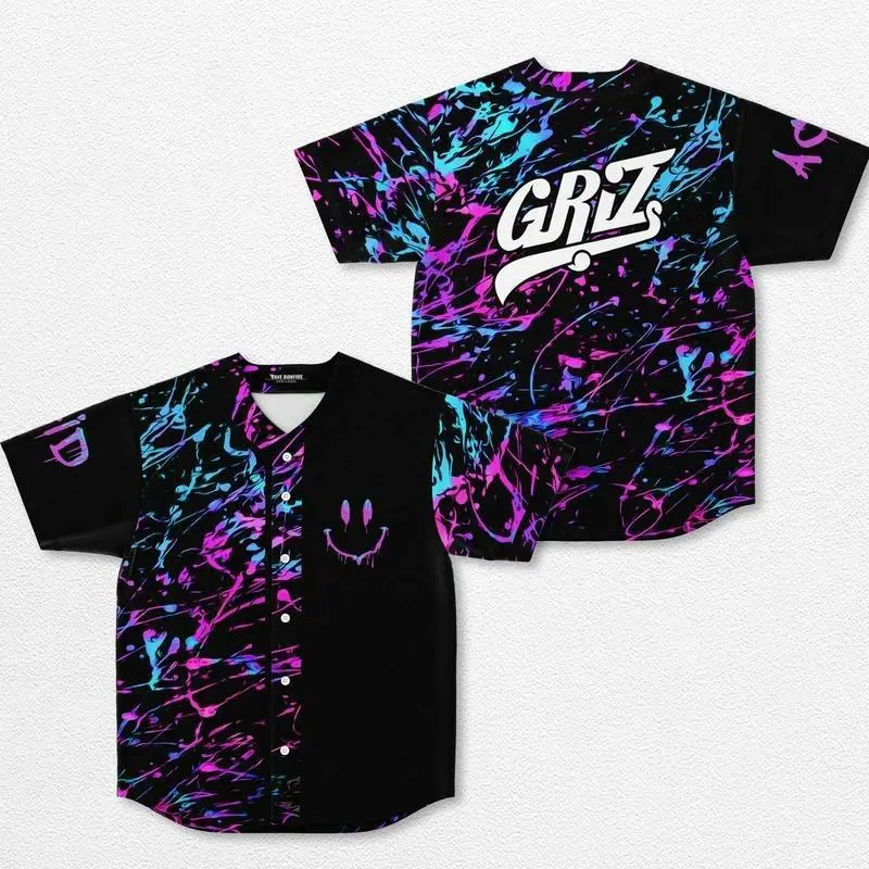 Griz Smiley Acid Baseball Jersey EDM Music Shirt, EDM Festival Family Gift, Unisex Breathable Men's Jersey, 420 Lover Graphic Shirt, Gift For Baseball Fan EDM Electronics Music