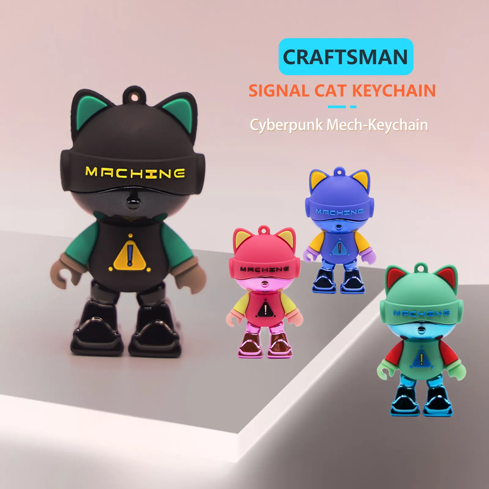 4 Pcs,Craftsman Signal Cat Keychain Cyberpunk Mech Keychain Cute Cartoon Keychain Gift for Her Ideal Accessorie