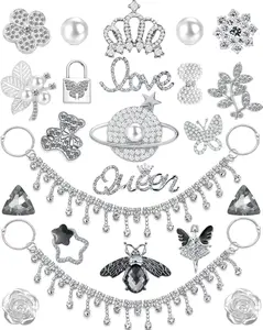24pcs Designer Bling Shoe Charms – Rhinestone Pearl Chains for Crocs Women Girls Birthday Gift