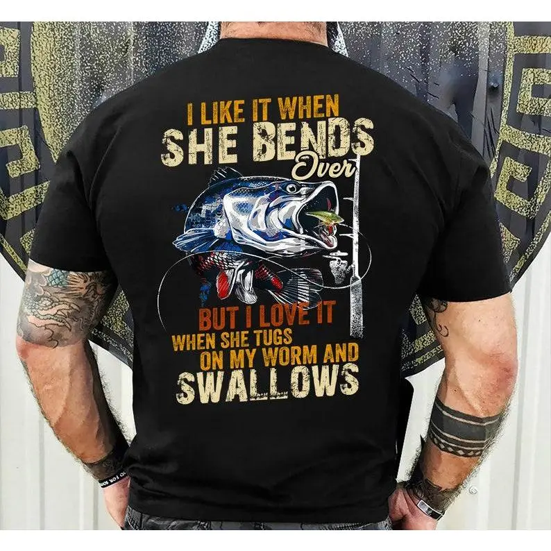 Funny Fishing T-Shirt for Men, Round Neck Sports Top with Humorous Slogan - Lager Mouth Bass Fishing Casual Apparel Gift