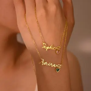 AS168 Personalized Custom Name Love Birthstone Pendant Stainless Steel Cutting DIY Name Necklace Gift for Men and Women