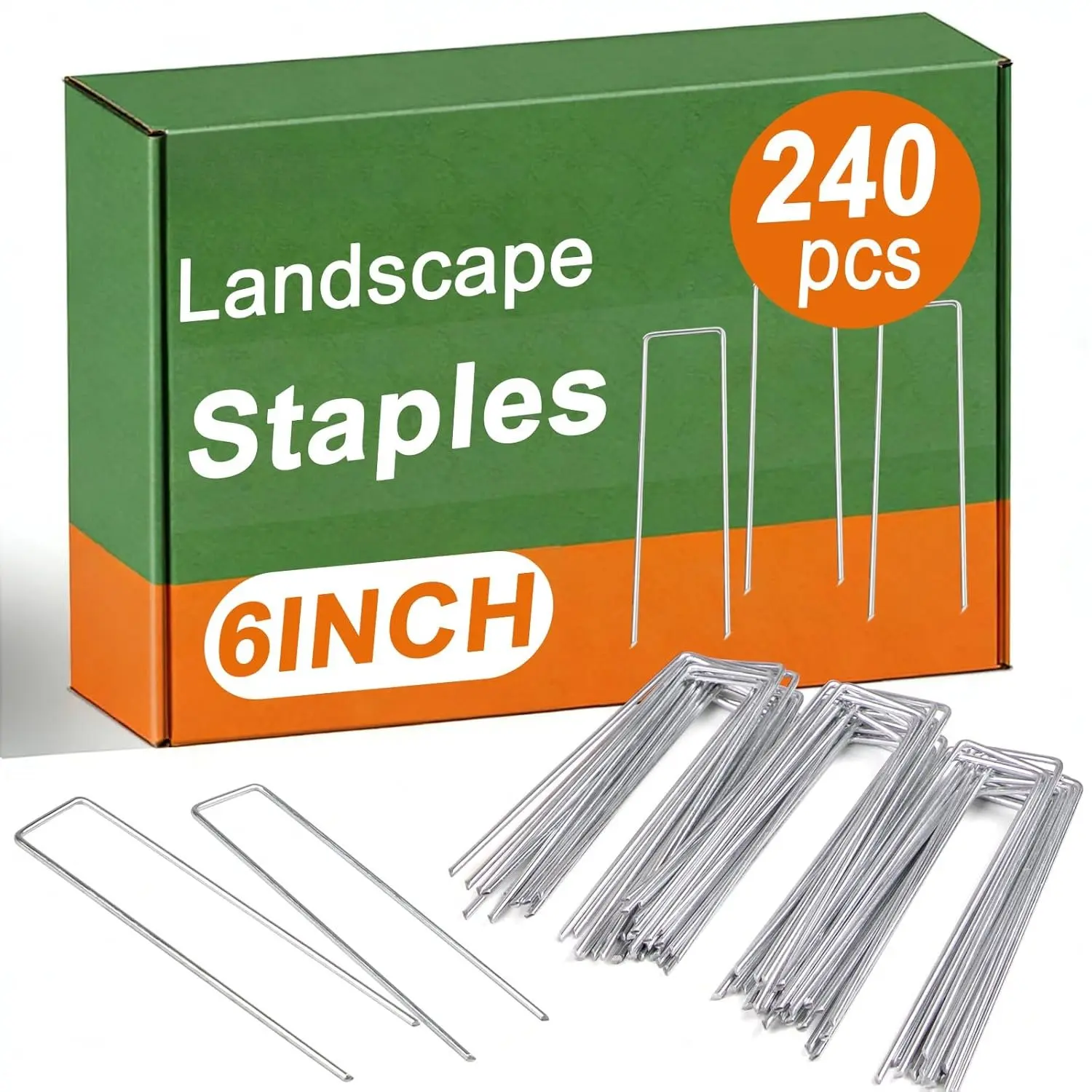 6 Inch 240 Pack U-Shaped Galvanized Garden Stakes, 11 Gauge Landscape Staples, Landscape Fabric pins,Ground Stakes,Yard Stakes for Decorations