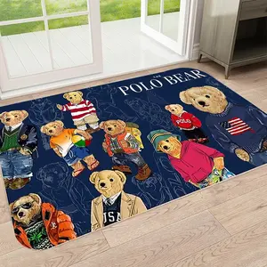 1pc American Style Brand Collection Polo Bear Family Rug, Animal Print Rug, Durable High-End Printed Door Mat, Living Room Decorative Floor Mat