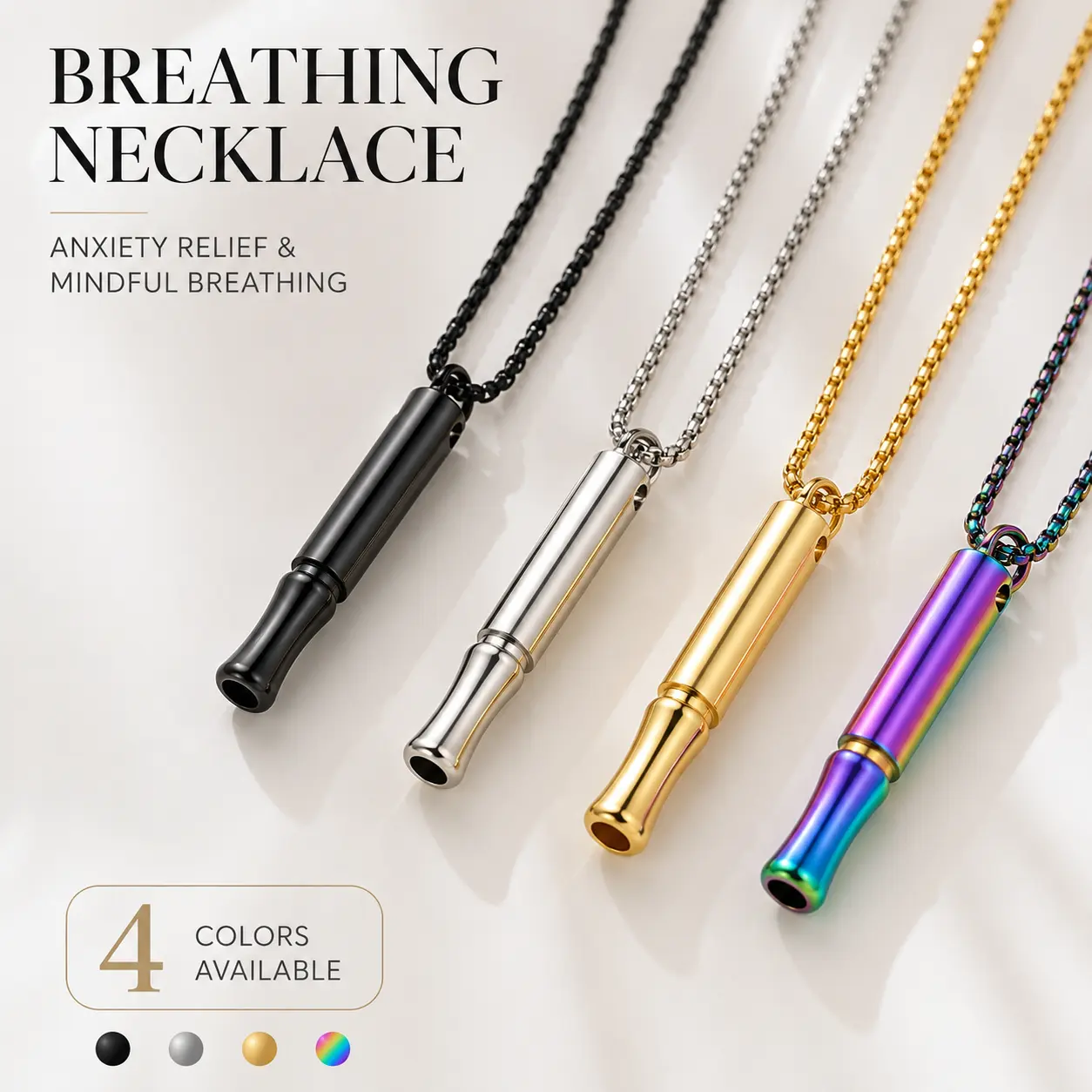 5PCS Mindful Breathing Whistle Necklace for Women & Men, Stress Relief Meditation Pendant, Minimalist Unisex Calming Jewelry for Everyday Wear