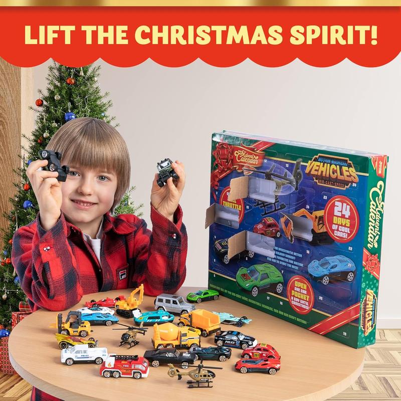 2025 Christmas Advent Calendar, 24 Days Countdown Calendar Diecast Cars Set, Christmas Vehicles Toys for Boys Kids, Classroom Prizes Xmas Gift, Xmas Party Favor Gifts, Advent Calendar Kids Slime with Accessories / Finger Puppets / Slime with Accessories