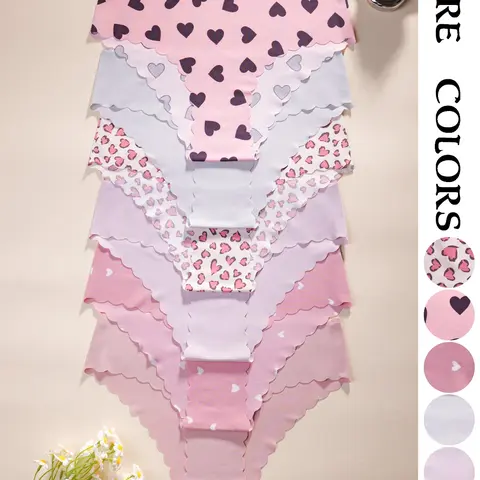 Women's Heart Pattern Panties, Fitted & Plain Design, Breathable Lightweight Comfort Underwear, All-Season Wear, Ideal for Daily Use, Breathable Knicker, Fashion Comfy Underwear, Casual Soft Panties, Casual Comfy Panty