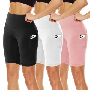 3 Pack Women's Biker Shorts with Pockets, Plus Size 11" High Waist Tummy Control Spandex for Gym Yoga Running Summer Clothes