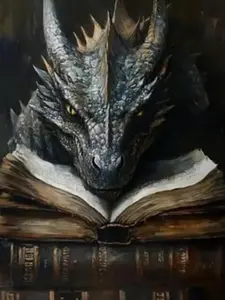 Dark Fantasy Book Dragon Diamond Art - Mythical Dragon & Old Books Design, Full Round Drill Rhinestone Painting, Relaxing DIY Craft