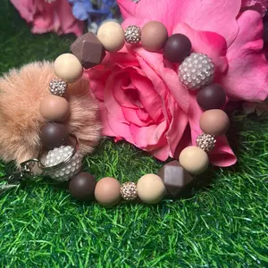 Chocolate chip cookie wristlet keychain color scheme chocolate, peanut butter, caramel and bling beads  made with wire