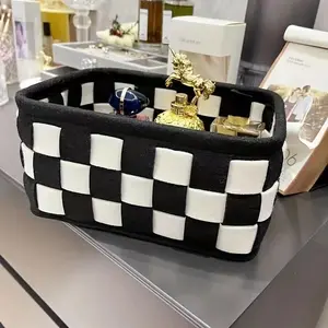 1pc and Checkered Storage Basket, Multipurpose Basket, Perfect for Desktop and Drawer Organization, Ideal for Cosmetics Snacks and Keys Storage, Room Organizers