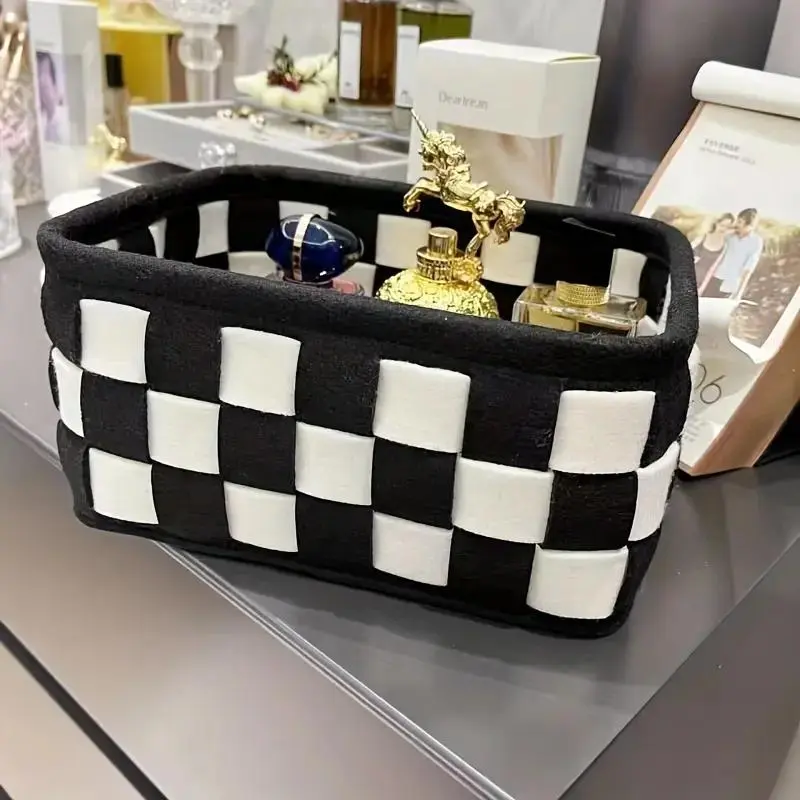 1pc and Checkered Storage Basket, Multipurpose Basket, Home Organizers, Organizing Baskets, Storage For Organizing, Perfect for Desktop and Drawer Organization, Ideal for Cosmetics Snacks and Keys Storage, Room Organizers