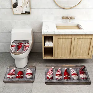 Christmas Elf Bathroom Mat Set, Soft Flannel Toilet Lid Pad & U-Shaped Mat, Thanksgiving & Christmas Decorations, Bath Accessories
