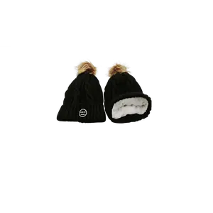 Hiero Cable Knit Pom Beanie – Fleece Lined