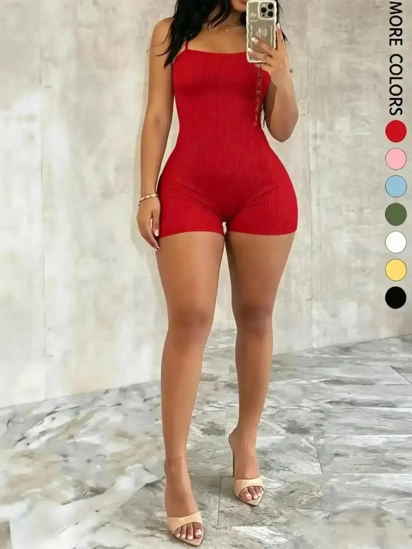 Casual Women's Solid Color Ribbed Romper, Bust Bodysuit, Casual Comfy Sleeveless Square Neck Body Hugging Skinny for Daily Wear, Ladies Clothes All Seasons, One Piece, Everyday Street Trendy Chic Premium Quality Look