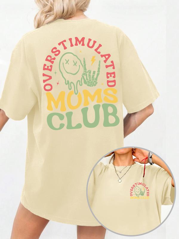 Women's Overstimulated Moms Club Round Neck Graphic Tee, Vintage Trendy Casual Short Sleeve T-shirt for Daily Wear, Ladies Summer Outfit, Top