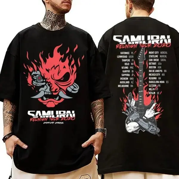 Samurai Reunion Tour Shirt 2 Sided Classic Samurai Band Shirt Cyberpunk 2077 T-Shirt Game Inspired Tee