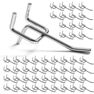 50 Pack 2 Inch Metal Pegboard Hooks, Fit 1/4 in and 1/8 in Peg Board Organizer Accessories, for Hanging Storage, Garages, Tool Sheds, Basements