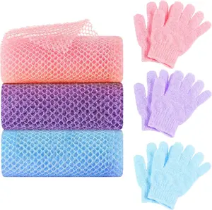 6 Pack African Net Sponge Exfoliating Glove Set, Exfoliating African Bath Sponge, 3 Bath Sponge Body Scrubber & 3 Pairs Exfoliating Gloves Accessories