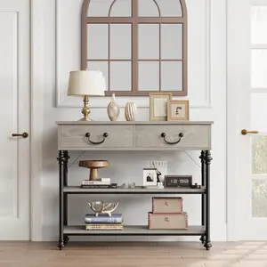 Console Tables for Entryway Small Entryway Table with Two Drawers Narrow Console Table with Storage Shelves Gray