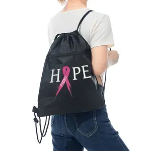 Breast Cancer Awareness Hope Fight Pink Ribbon Printed Drawstring Backpack Gym Sports Bag for Everyday Use Supporters and Survivors Ideal Gift for Charity Events Fundraising Campaigns and Special Holidays