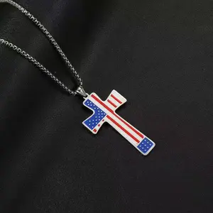 American Flag Cross Pendant Necklace, Stylish, Classic and Elegant, Versatile for Daily Wear