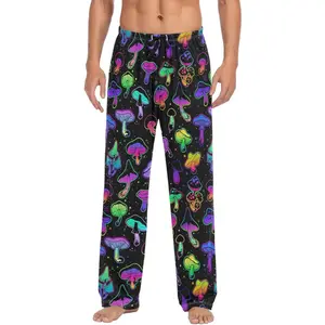 Men's Pajama Pants Super Soft Bright Colorful Mushroom Sleep Lounge Pants Pjs Bottoms with Pockets