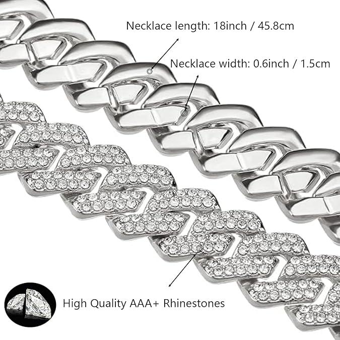 Cuban Link Chain for Men Women,Diamond Necklaces,Iced Out Chain,Hip Hop Jewelry,Thick Silver Chain,Gold Chain,Diamond Bracelet