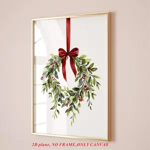 1 piece/set, canvas print poster, Christmas wreath print, Christmas red ribbon holiday decoration poster, red Christmas ribbon wall art print, frameless, 2D flat