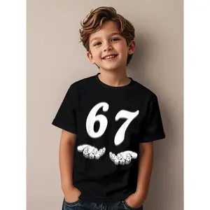 Funny Six Seven 6 7 Meme Gen Alpha Slang Novelty Awesome Graphic Kid T-Shirt Casual Kid T Shirts Trendy Cool Tees Tops for Kid (3-13Y)