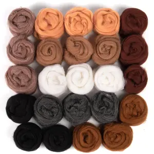 24pcs 8.5 oz Needle Felting Wool- 8 Dark Colors Nature Fibre Roving Yarn Needle Felting Hand Spinning, DIY Craft Supplies, 10g/Pack