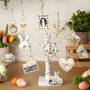 36 piece retro wooden Easter decoration set, animal themed pendant, retro style holiday decoration, suitable for spring parties, home courtyard tree decoration, Easter decoration
