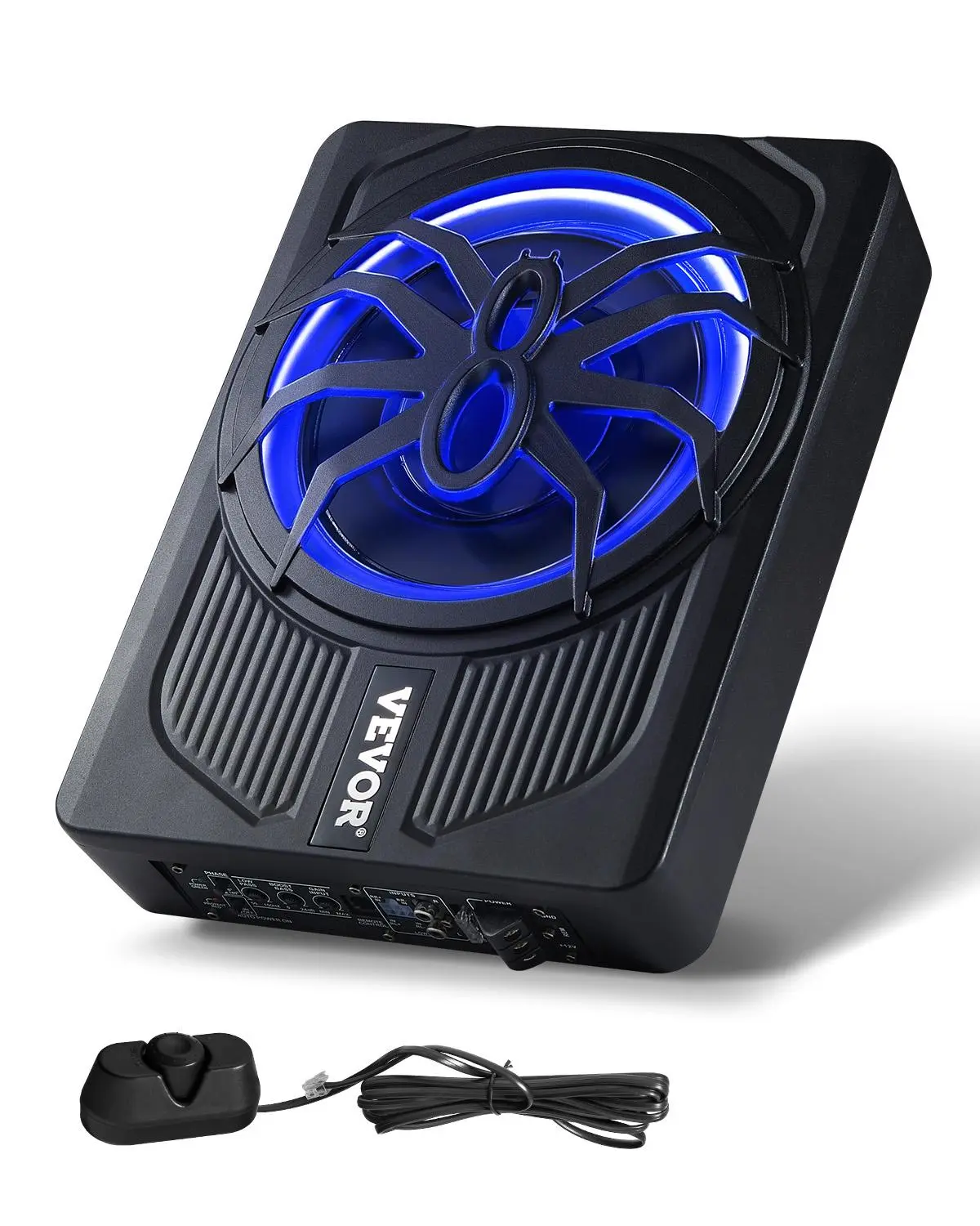 【summerfinds】VEVOR 10" 440W Underseat Car Subwoofer, Slim Powered Car Subwoofers with Blue Ambient Light, Low Profile Audio Sub Under the Seat with Built-in Amplifier, Remote Controller for SUVs, Car, Truck, RV