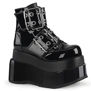 Demonia Bear-104 Black Patent-Vegan Leather Ankle Boots