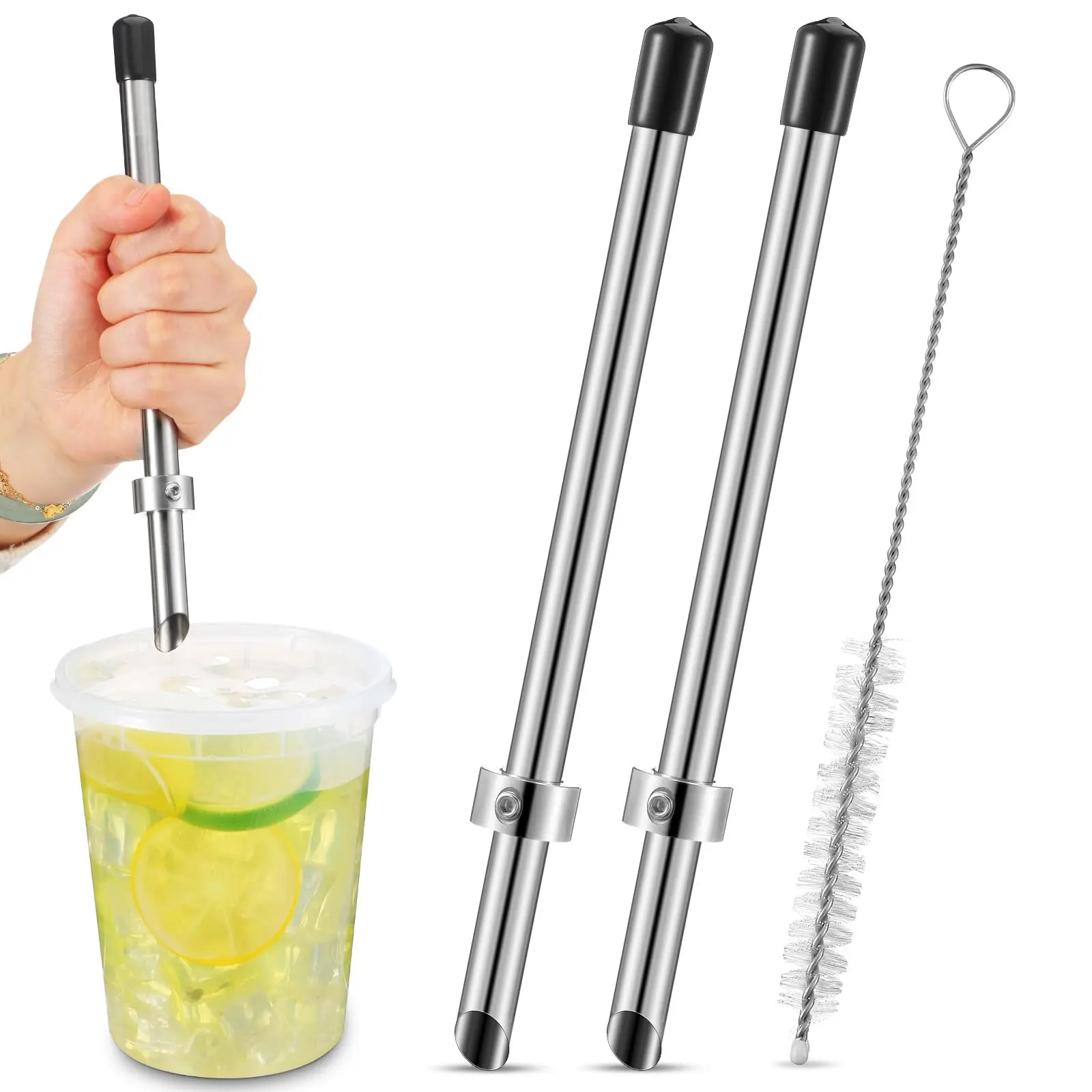 2 Pack Straw Puncher for Plastic Lids Lemonade Cups, Stainless Steel Straw Hole Puncher Punching Tools for Fresh Squeezed Lemonade Stand Supplies Cafe Deli Cups