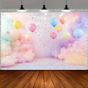 Rainbow Balloon Backdrop Romantic Party Backdrop Colorful Celebration Background Cloth Birthday Tapestry Wall Hanging Photography Background Polyester Fiber Wedding Party Event Studio Decor Prop Wall Art