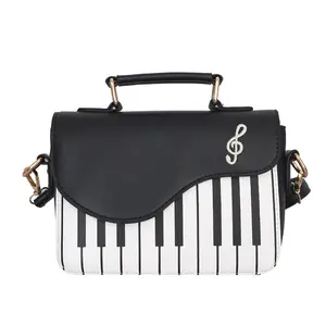 Cute Piano Keyboard Crossbody Bag for Women, Unique Music Themed Shoulder Handbag with Treble Clef Emblem, Leather Satchel Purse
