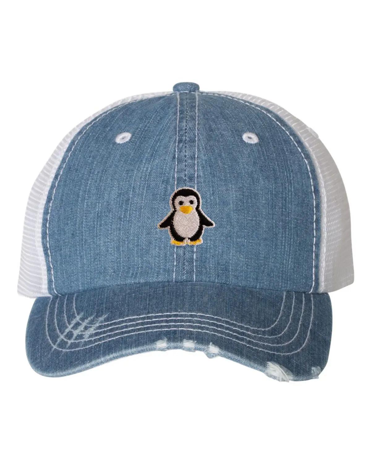 Penguin Embroidered Distressed Trucker Cap